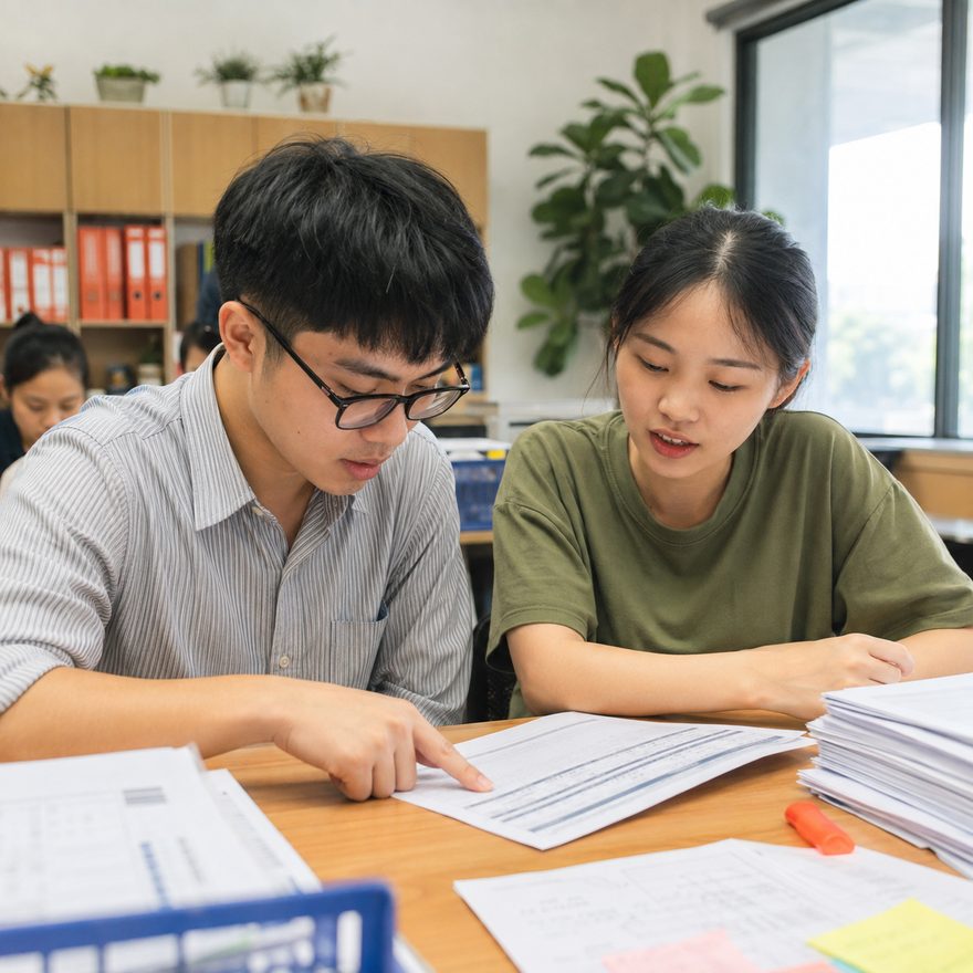 Học viên nam đọc tài liệu khóa học