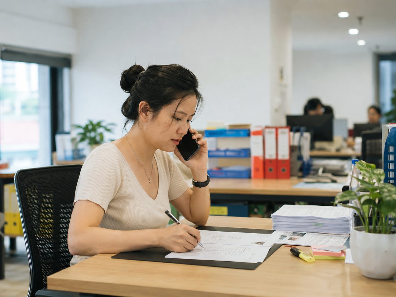 Nhân viên tuyển dụng trao đổi với ứng viên qua điện thoại